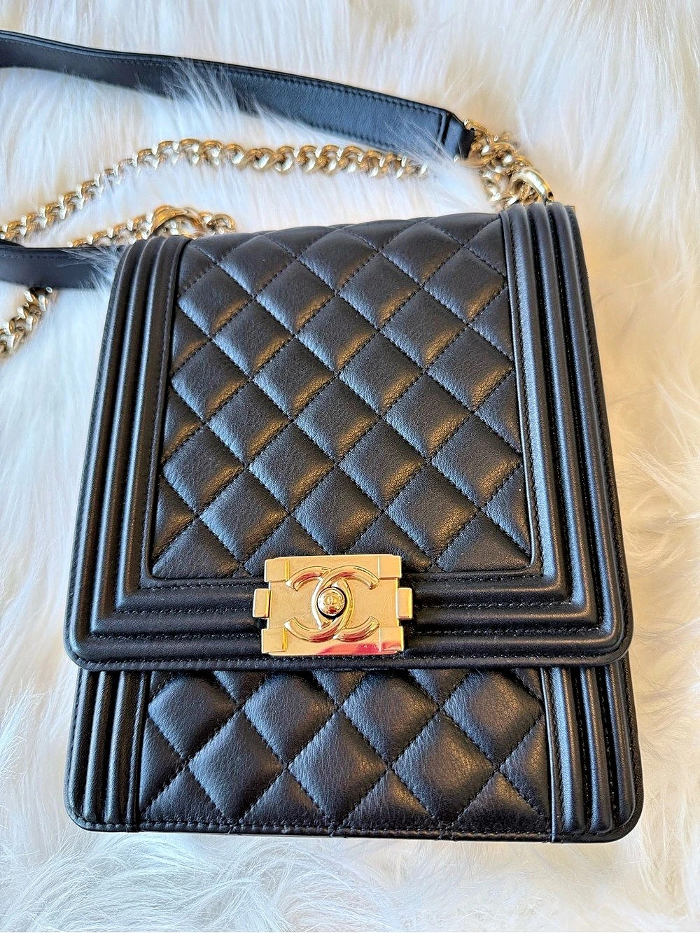 Chanel North South Boy Chanel Quilted Crossbody in Black Like New